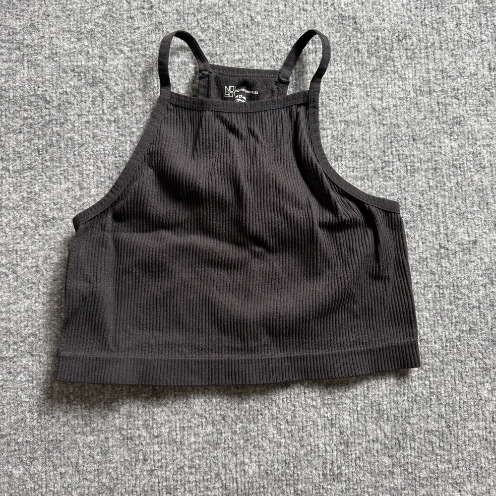 No Boundaries M (7-8) Black Ribbed High Neck Crop Tank Top Junior Fit